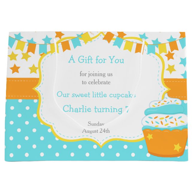 Cupcake and Sprinkles Birthday Party Large Gift Bag (Front)