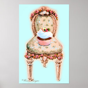 Cupcake and Victorian Chair Poster