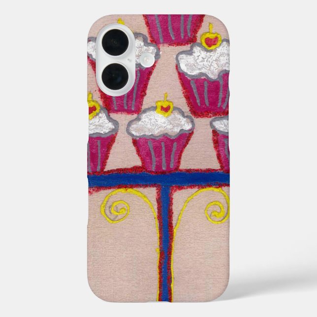 Cupcake Art Print with Cherry and Pink Background Case-Mate iPhone Case (Back)
