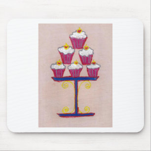 Cupcake Art Print with Cherry and Pink Background Mouse Pad