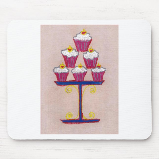 Cupcake Art Print with Cherry and Pink Background Mouse Pad (Front)