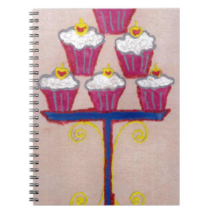 Cupcake Art Print with Cherry and Pink Background Notebook