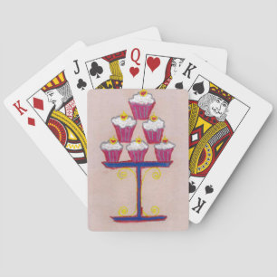 Cupcake Art Print with Cherry and Pink Background Playing Cards