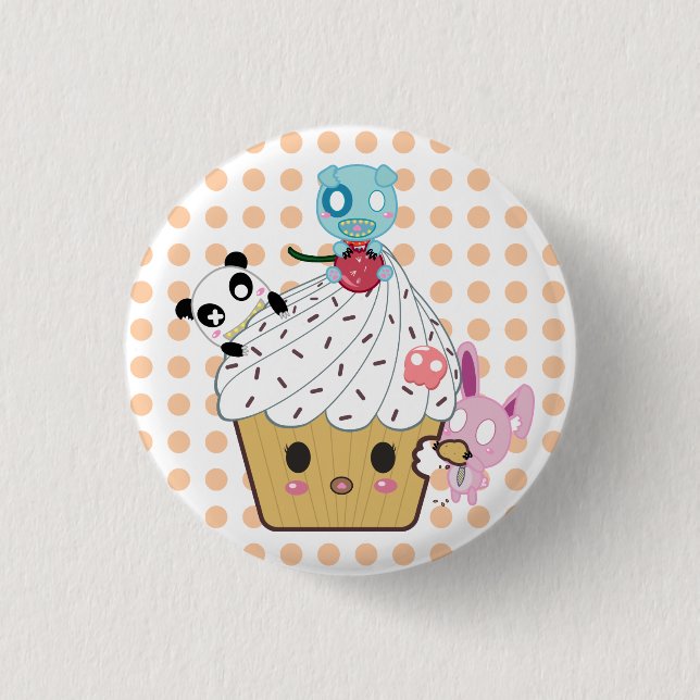 Cupcake Attack! (>_<) 1 Inch Round Button (Front)