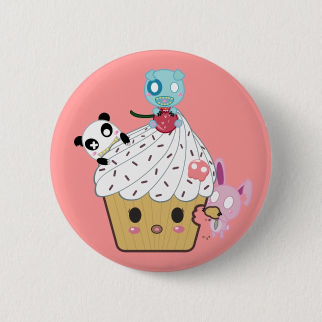 Cupcake Attack! (>_<) 2 Inch Round Button (Front)