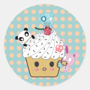 Cupcake Attack! (>_<) Classic Round Sticker
