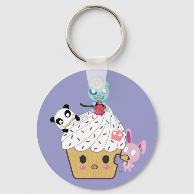 Cupcake Attack! (>_<) Keychain (Front)