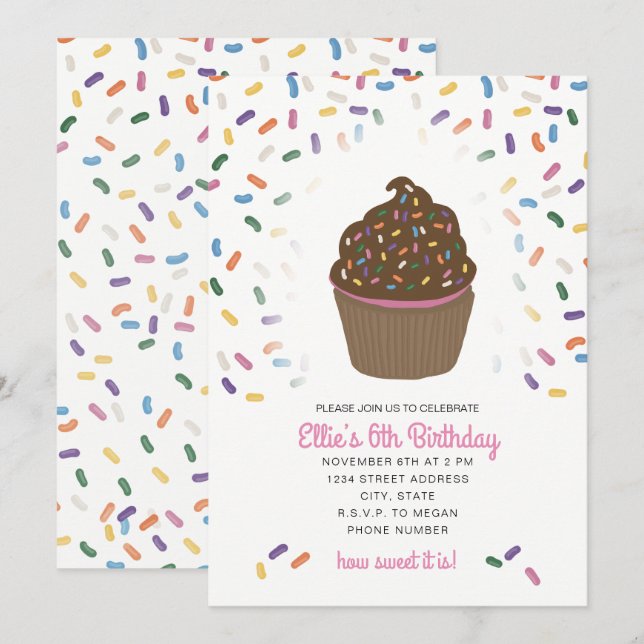 Cupcake Avec Invitation À Saupoudrer (Devant / Derrière)