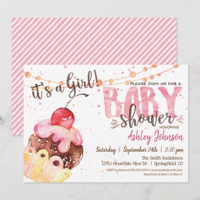 Cupcake Baby Shower invitation, it's a girl Invitation (Front/Back)