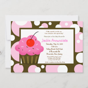 Cupcake Baby Shower Modern Dot Pink Chocolate Invitation