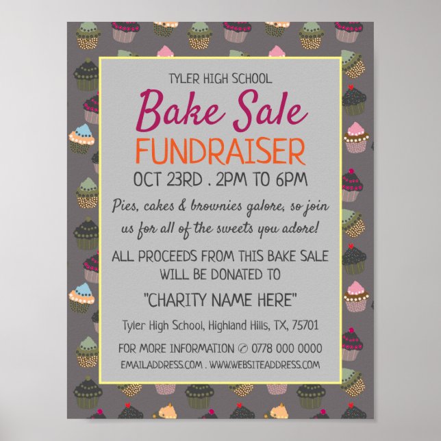 Cupcake Background, Charity Bake Sale Event Advert Poster (Front)