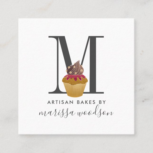 Cupcake Baker Pastry Chef Square Business Card (Front)