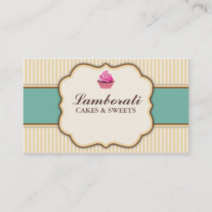 Cupcake Bakery Beige Elegant Retro Modern Stripes Business Card