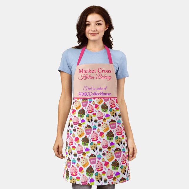 Cupcake Bakery Business Personalized Company Apron (Worn)