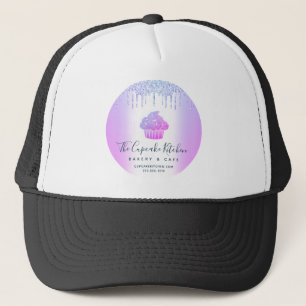 Cupcake Bakery Cafe Pastry Purple Glitter Drips Trucker Hat