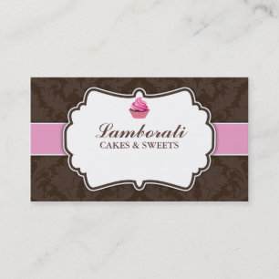 Cupcake Bakery Elegant Damask Floral Pattern Business Card