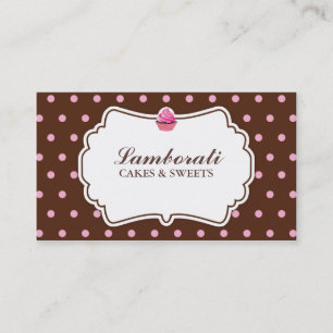 Cupcake Bakery Elegant Pink on Brown Dot Pattern Business Card
