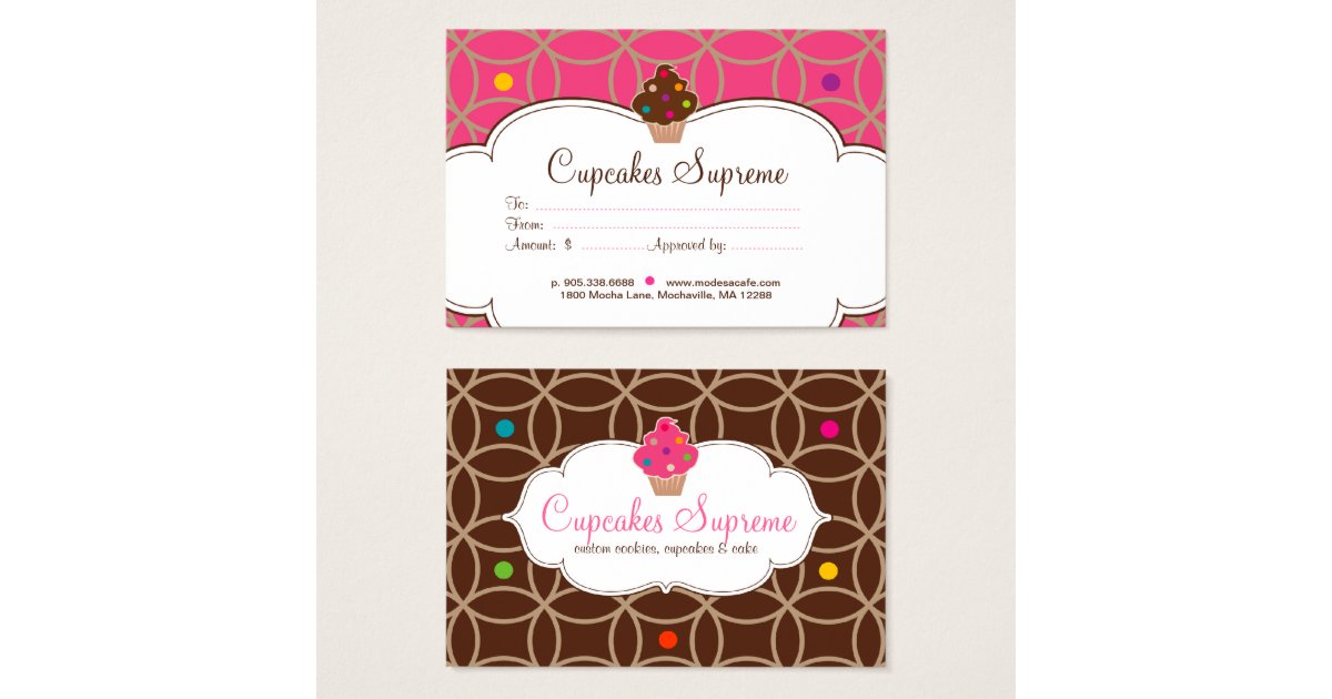 Cupcake Bakery Gift Certificate Dots Pink White Zazzle
