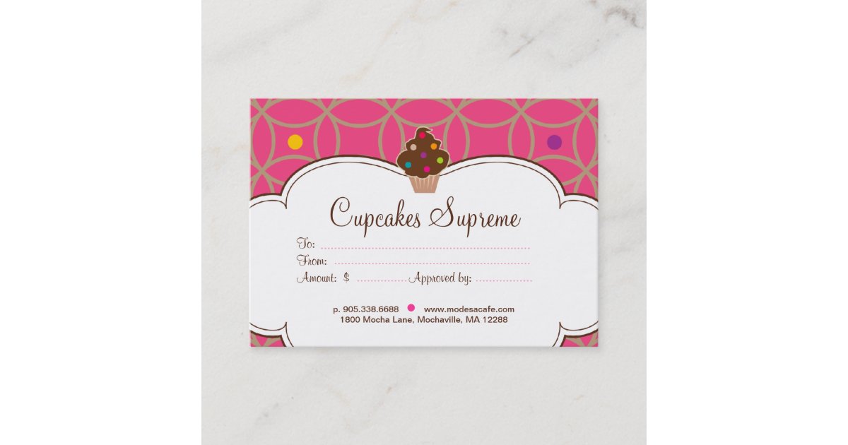 Cupcake Bakery Gift Certificate Dots Pink White Zazzle.ca