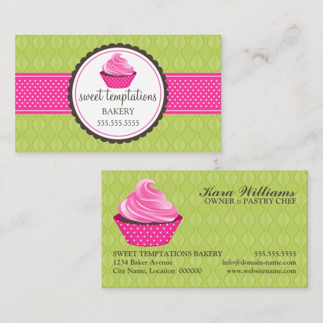 Cupcake Bakery Green Pink Business Card (Front/Back)