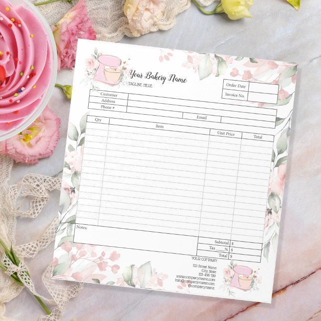 Cupcake Bakery Mixer Order Form Flowers Notepad (Creator Uploaded)