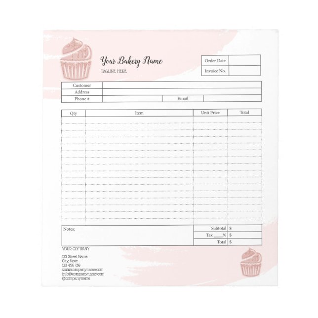 Cupcake Bakery Mixer Order Form Invoice  Notepad (Front)