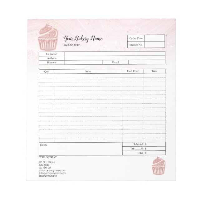 Cupcake Bakery Mixer Order Form Invoice  Notepad (Front)