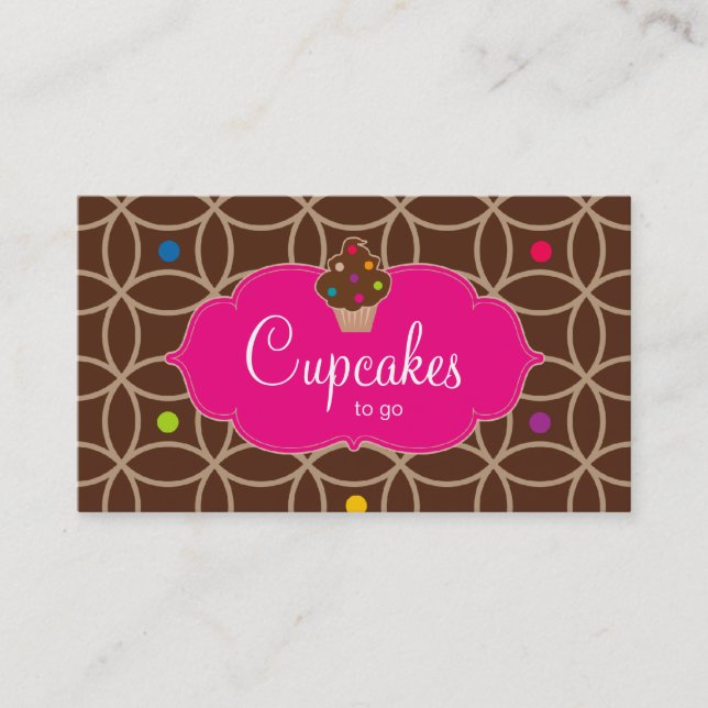 Cupcake Bakery Modern Dots Chocolate Pink Business Card (Front)