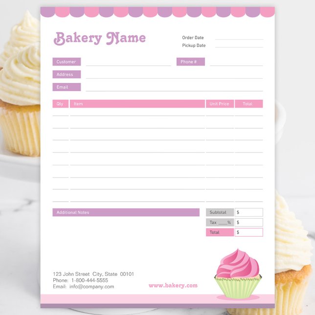 Cupcake Bakery Order Form or Invoice Notepad (Creator Uploaded)
