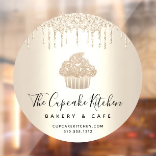 Cupcake Bakery Pastry Café Chic Gold Glitter Drips Window Cling