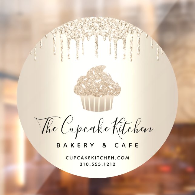 Cupcake Bakery Pastry Café Chic Gold Glitter Drips Window Cling (Sheet 2)