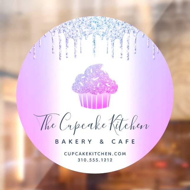 Cupcake Bakery Pastry Café Purple Glitter Drips Window Cling (Sheet 2)