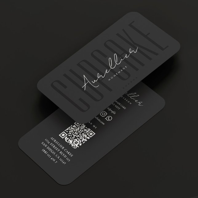 Cupcake Bakery Pastry Caterer Dark Grey Modern  Business Card (Cupcake Bakery Pastry Caterer Dark Grey Modern Business Card
)