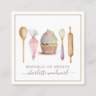 Cupcake Bakery Pastry Chef Baker's Utensils Square Business Card
