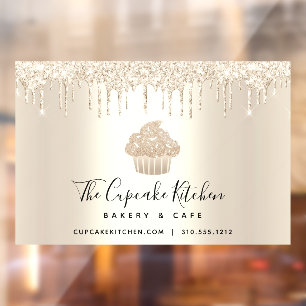 Cupcake Bakery Pastry Chef Chic Gold Glitter Drips Window Cling