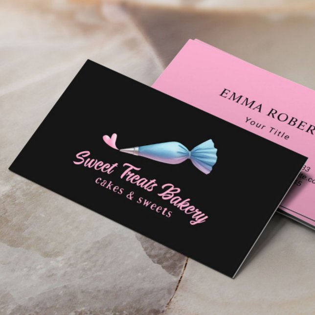 Cupcake Bakery Pastry Chef Cute Piping Bag & Heart Business Card (Creator Uploaded)