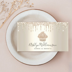 Cupcake Bakery Pastry Chef Glitter Drips Champagne Business Card