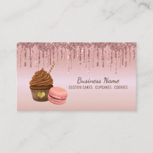 Cupcake Bakery Pastry Chef Glitter Drips Rose Gold Business Card