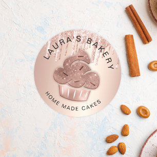 Cupcake Bakery Pastry Chef Glitter Drips Rose Gold Classic Round Sticker