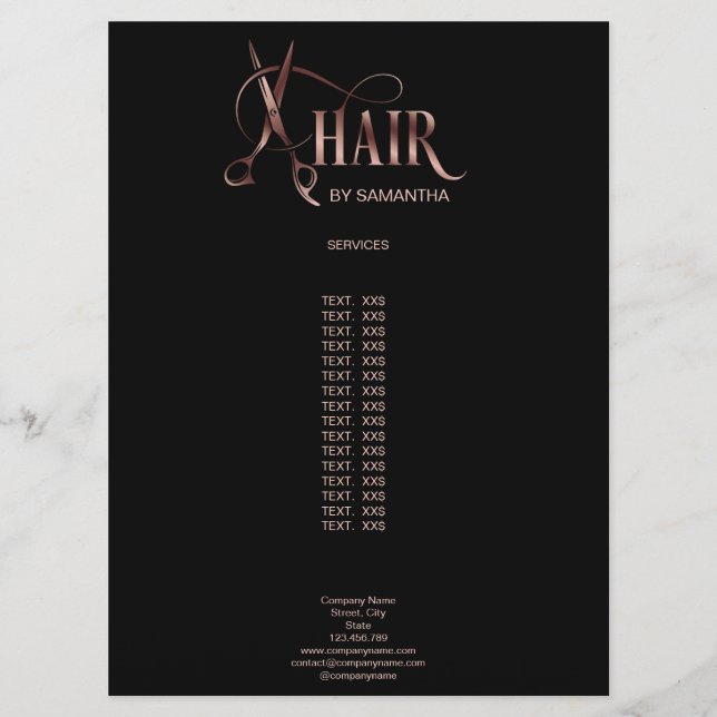 Cupcake Bakery Pastry Chef Glitter Drips Rose Gold Menu (Front)
