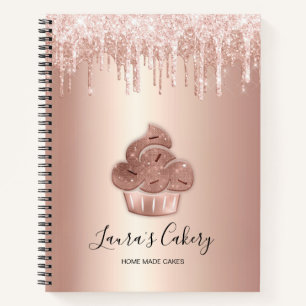 Cupcake Bakery Pastry Chef Glitter Drips Rose Gold Notebook