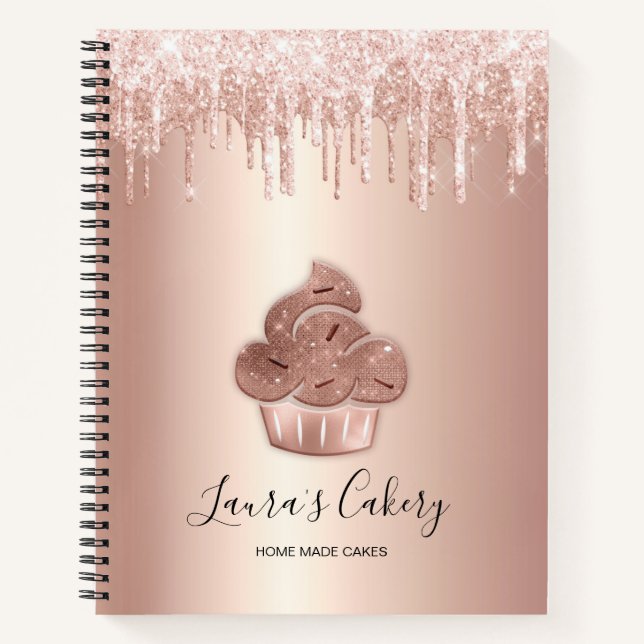 Cupcake Bakery Pastry Chef Glitter Drips Rose Gold Notebook (Front)