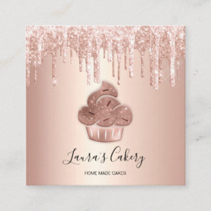 Cupcake Bakery Pastry Chef Glitter Drips Rose Gold Square Business Card