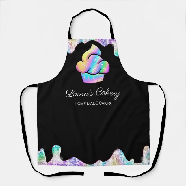 Cupcake Bakery Pastry Chef Holographic Drips Apron (Front)