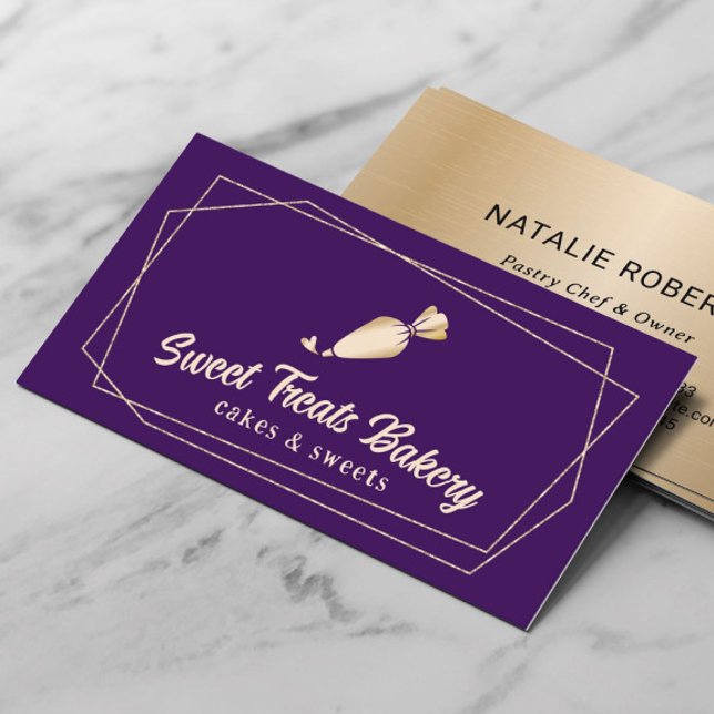 Cupcake Bakery Pastry Chef Purple & Gold Cake Business Card (Creator Uploaded)