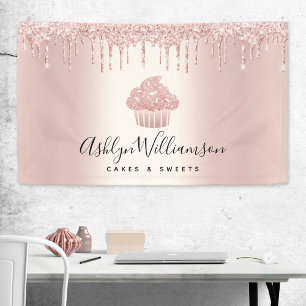 Cupcake Bakery Pastry Chef Rose Gold Glitter Drips Banner