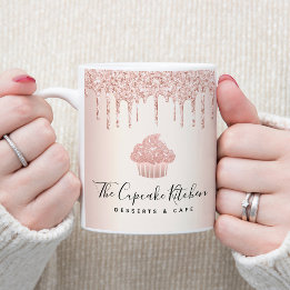 Cupcake Bakery Pastry Chef Rose Gold Glitter Drips Coffee Mug