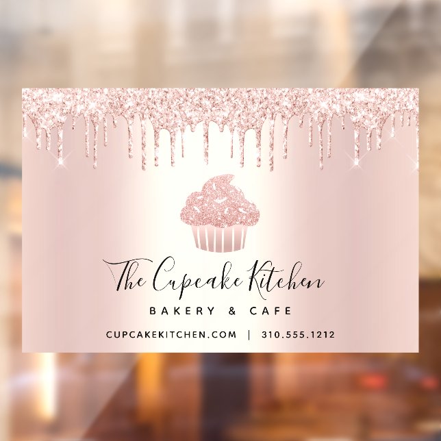 Cupcake Bakery Pastry Chef Rose Gold Glitter Drips Window Cling (Sheet 2)