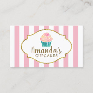 Cupcake Bakery Pastry Chef Sweet Pink Stripes Business Card