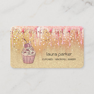 Cupcake Bakery Pastry Rose Gold Dripping PInk   Business Card